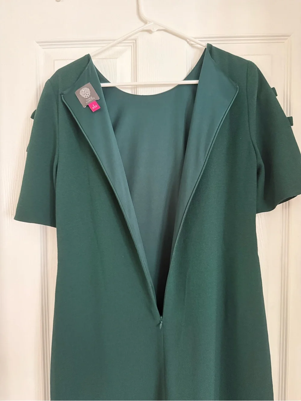 Elegant Forest Green Short Sleeve Dress with Bow Detail
